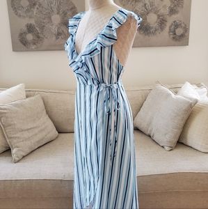 Striped Ruffle Wrap Dress - size Small in Blue